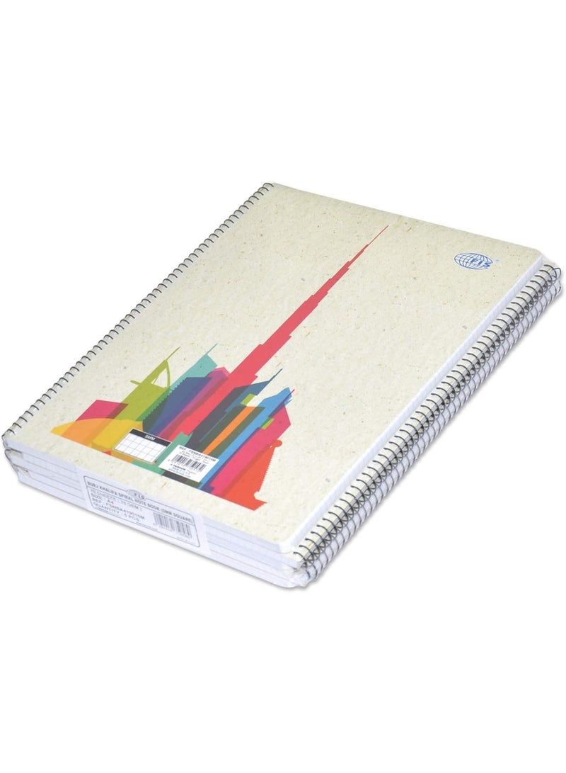 FIS Burj Khalifa Notebook, A4(29.7x21.0cm), Spiral Binding, 70 Sheets, 70gsm, 5mm Squrare line, Pack of 5 Pieces-FSNBA419015M - Image 1